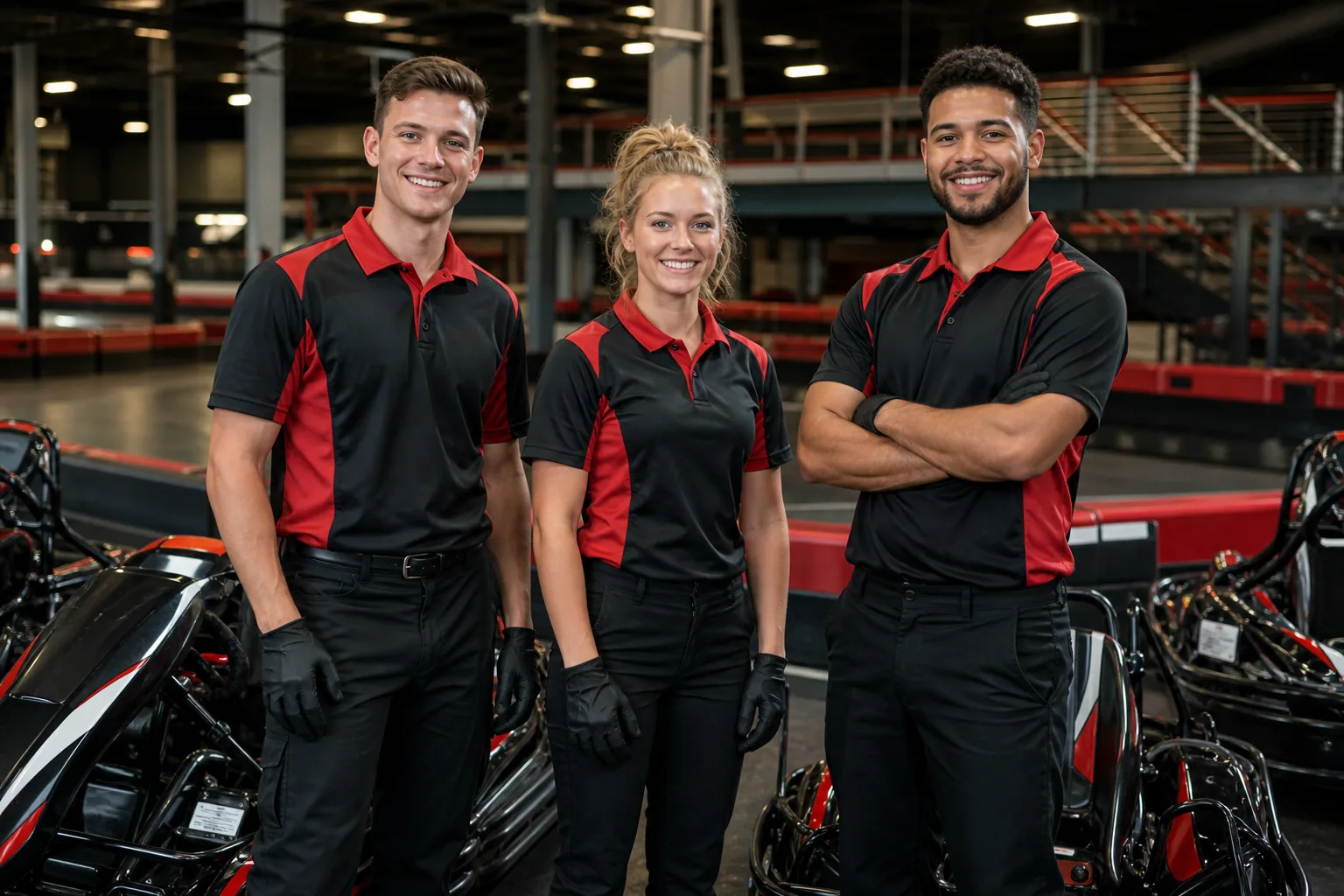Apex Karting team reviewing a scheduled indoor race plan in Bushton